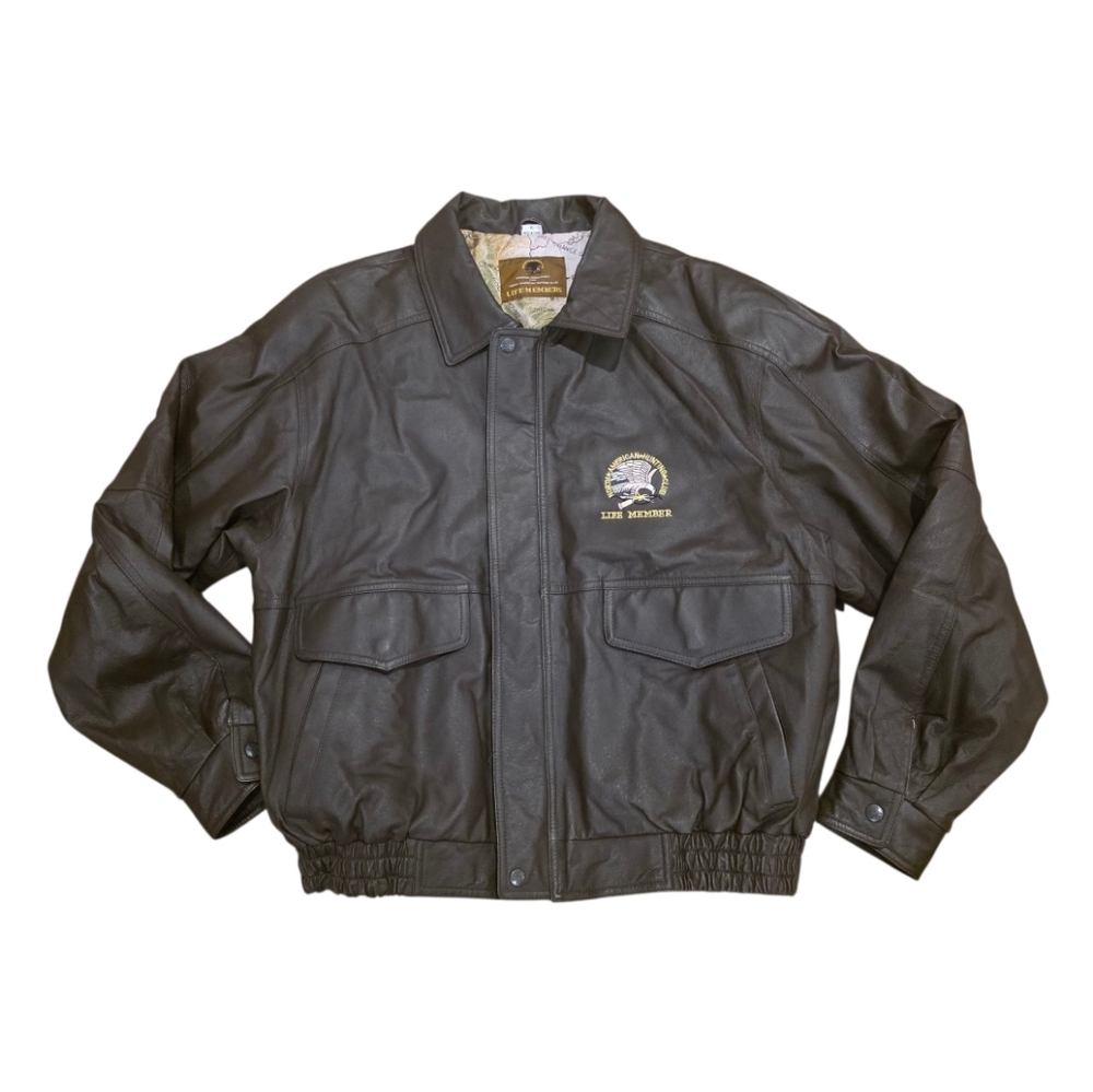 North American Hunting Club Life Member Leather Embroided Bomber Jacket Size XL